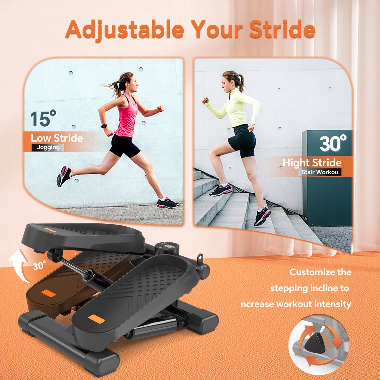 Mini Stepper with Resistance Bands and LCD Monitor for Home Exercise
