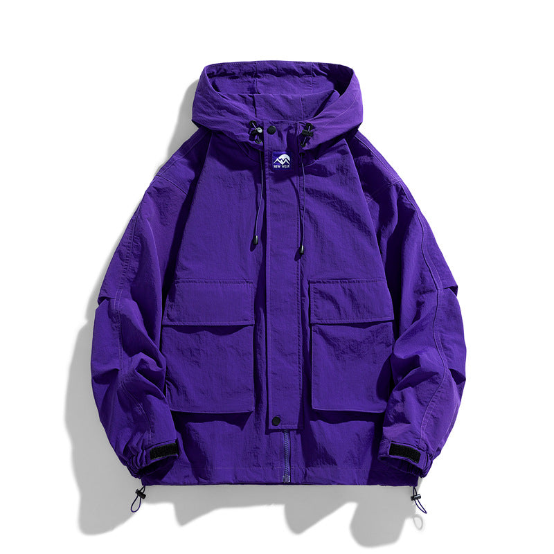Outdoor Hooded Jacket with Windproof Waterproof Loose Fit Workwear Style Design