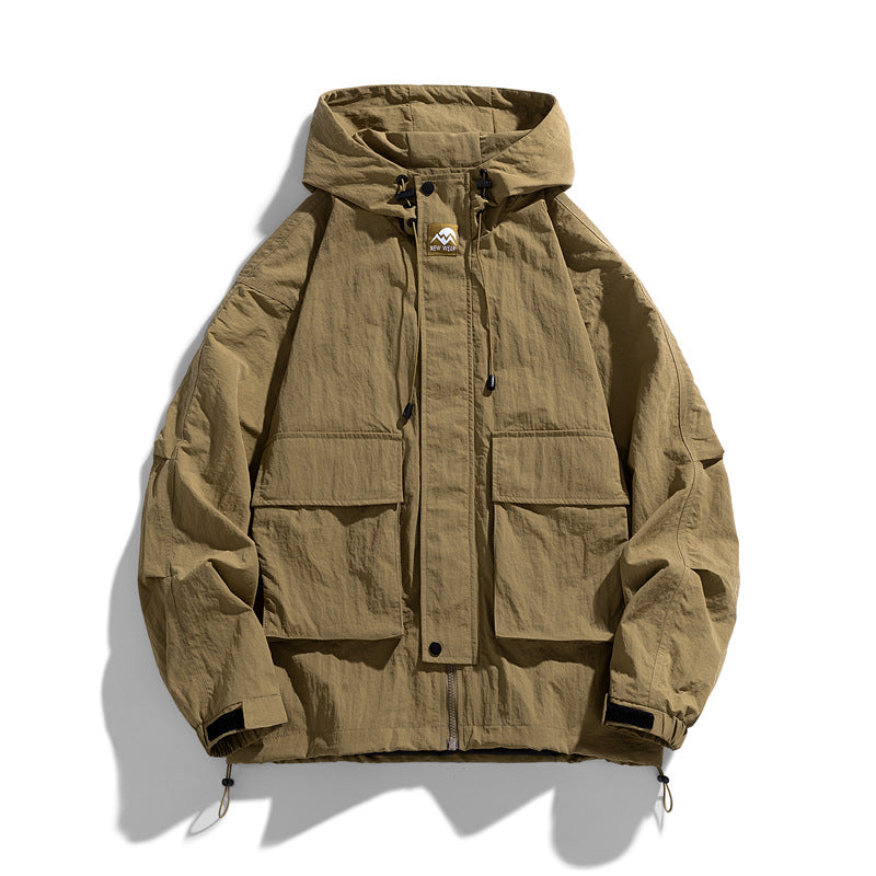 Outdoor Hooded Jacket with Windproof Waterproof Loose Fit Workwear Style Design