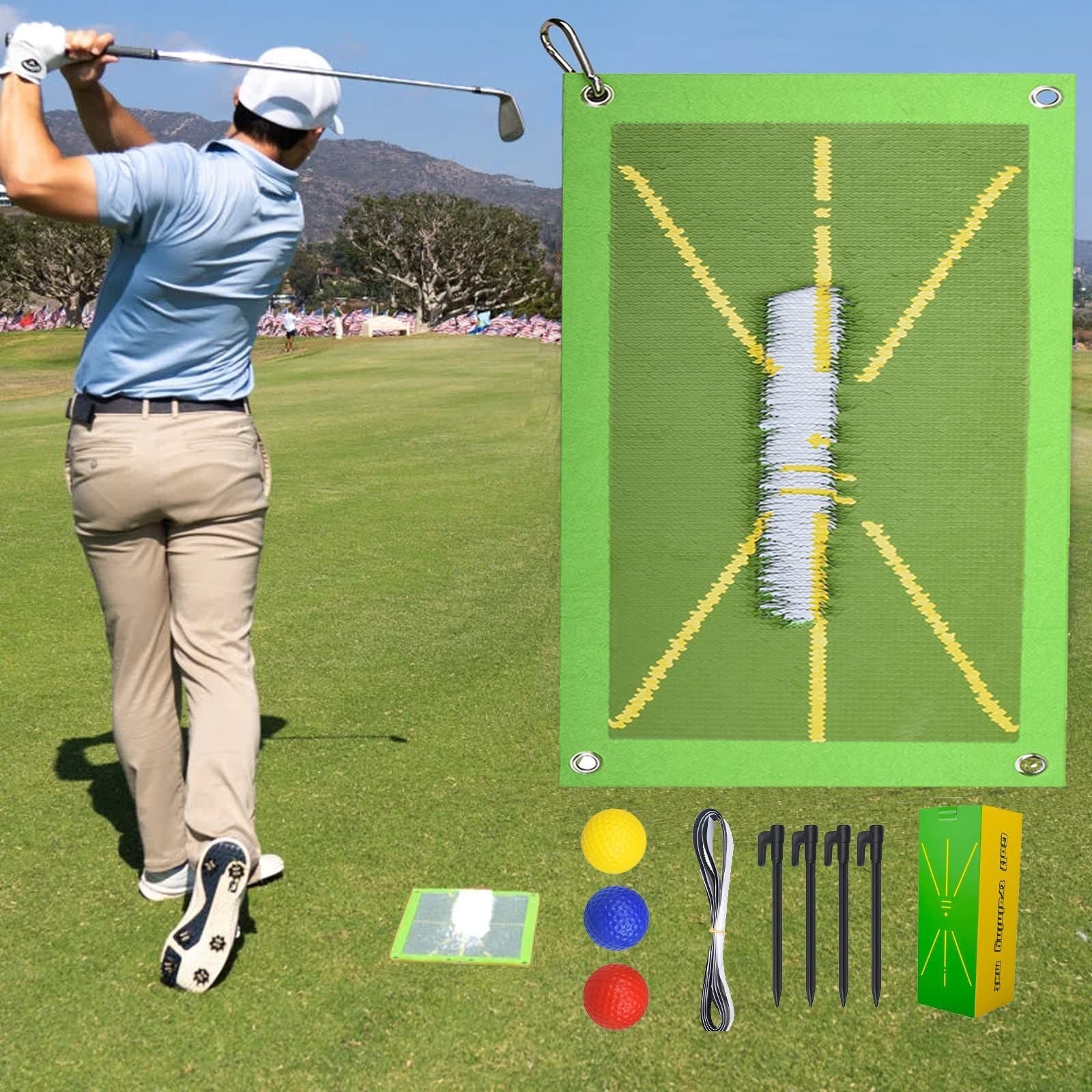 Golf Swing Training Mat for Practice Tracking and Directional Accuracy Improvement