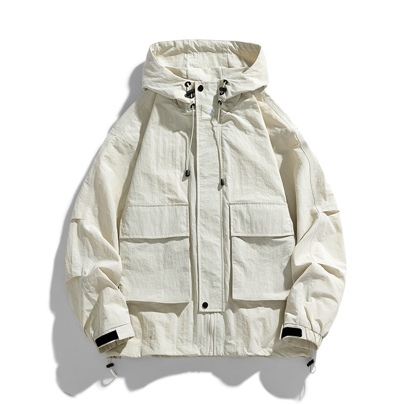 Outdoor Hooded Jacket with Windproof Waterproof Loose Fit Workwear Style Design