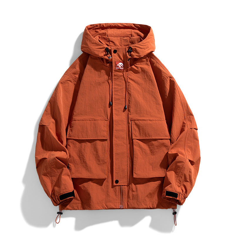 Outdoor Hooded Jacket with Windproof Waterproof Loose Fit Workwear Style Design
