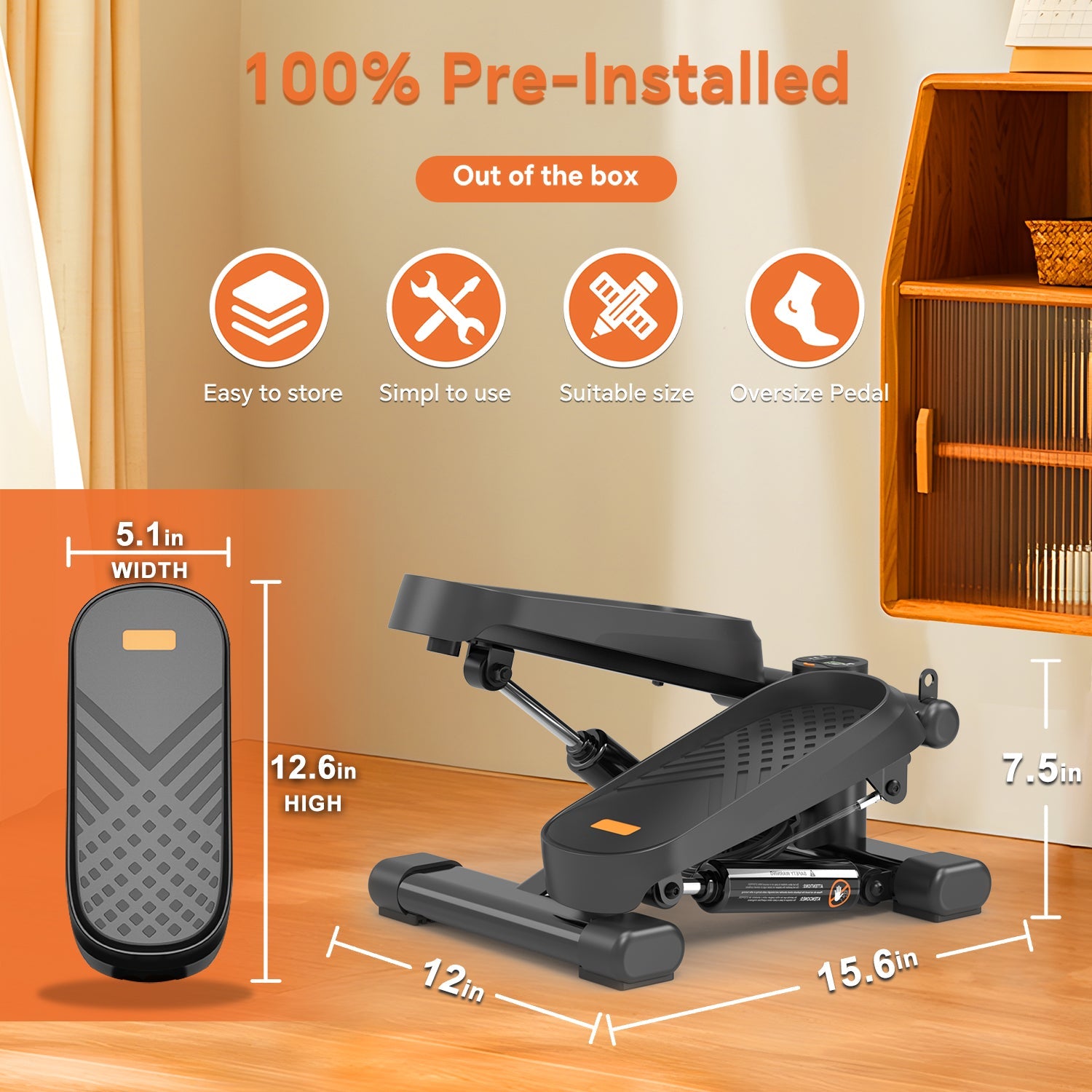 Mini Stepper with Resistance Bands and LCD Monitor for Home Exercise