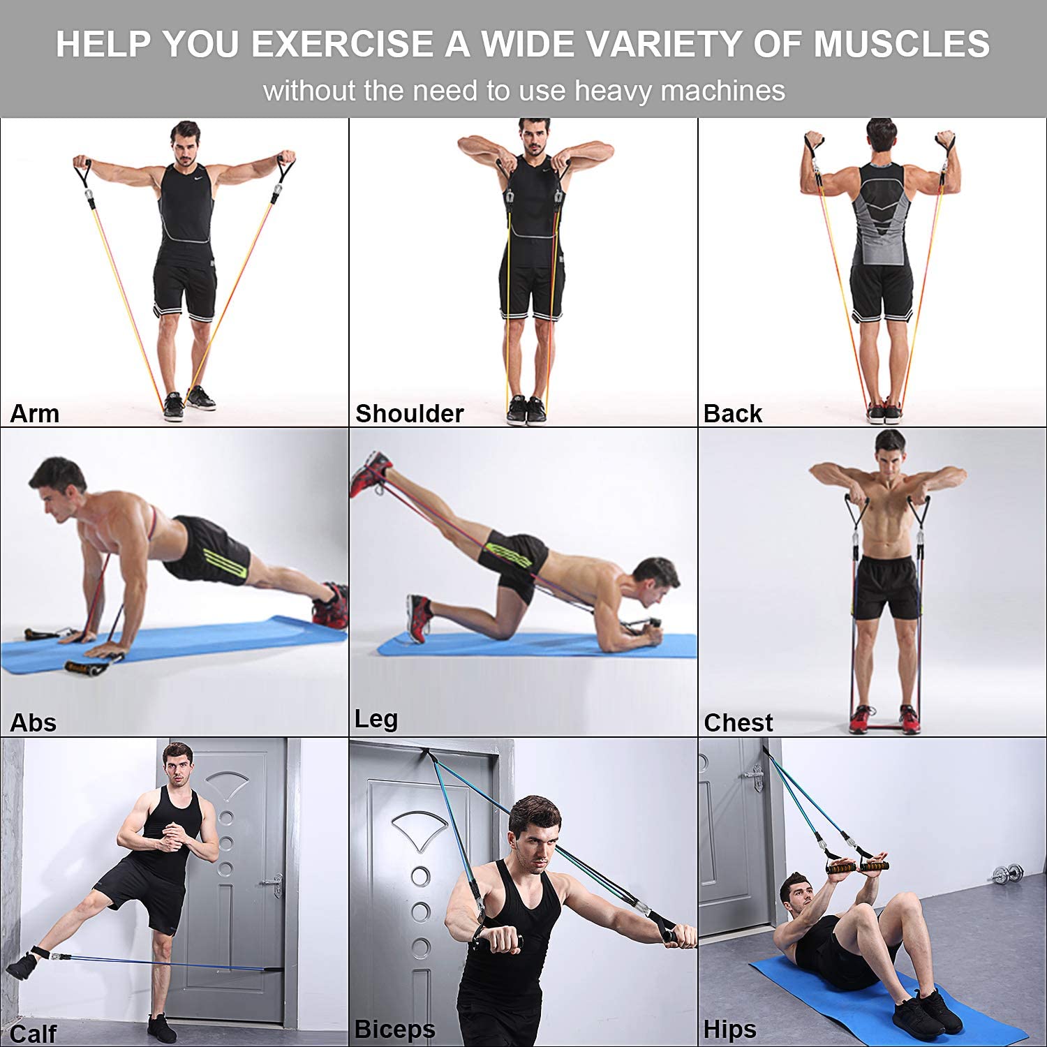 Resistance Bands Set with Door Anchor for Home Workout Training Exercises