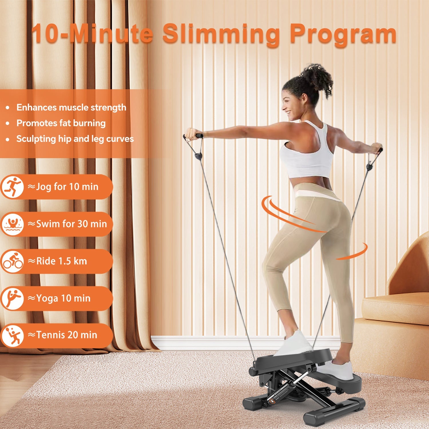 Mini Stepper with Resistance Bands and LCD Monitor for Home Exercise