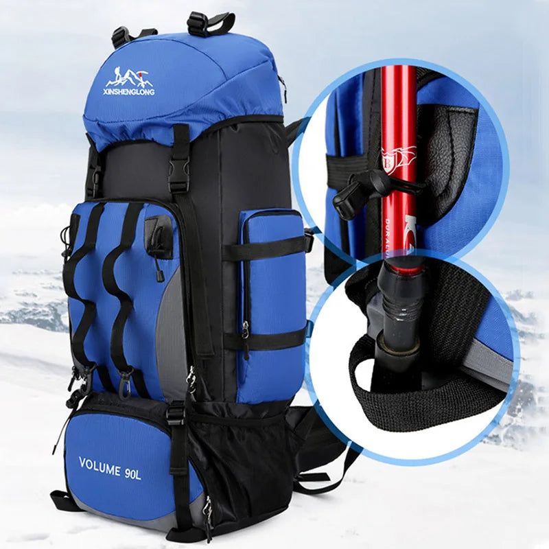 90L Waterproof Hiking Backpack for Camping Trekking and Outdoor Travel Adventures