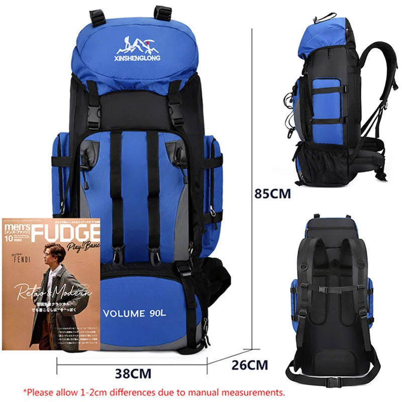 90L Waterproof Hiking Backpack for Camping Trekking and Outdoor Travel Adventures
