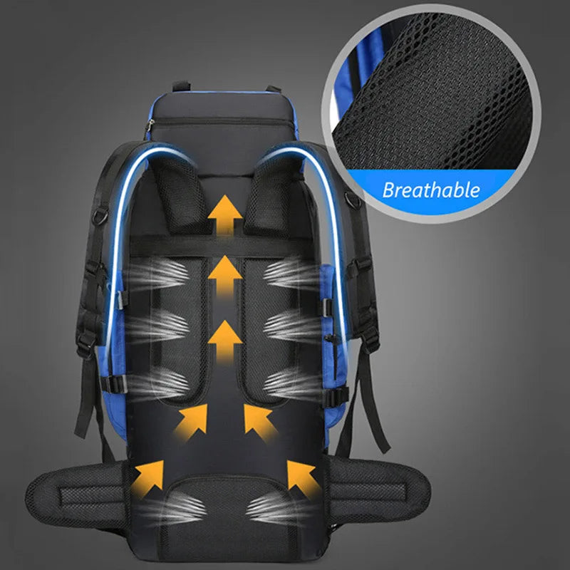 90L Waterproof Hiking Backpack for Camping Trekking and Outdoor Travel Adventures