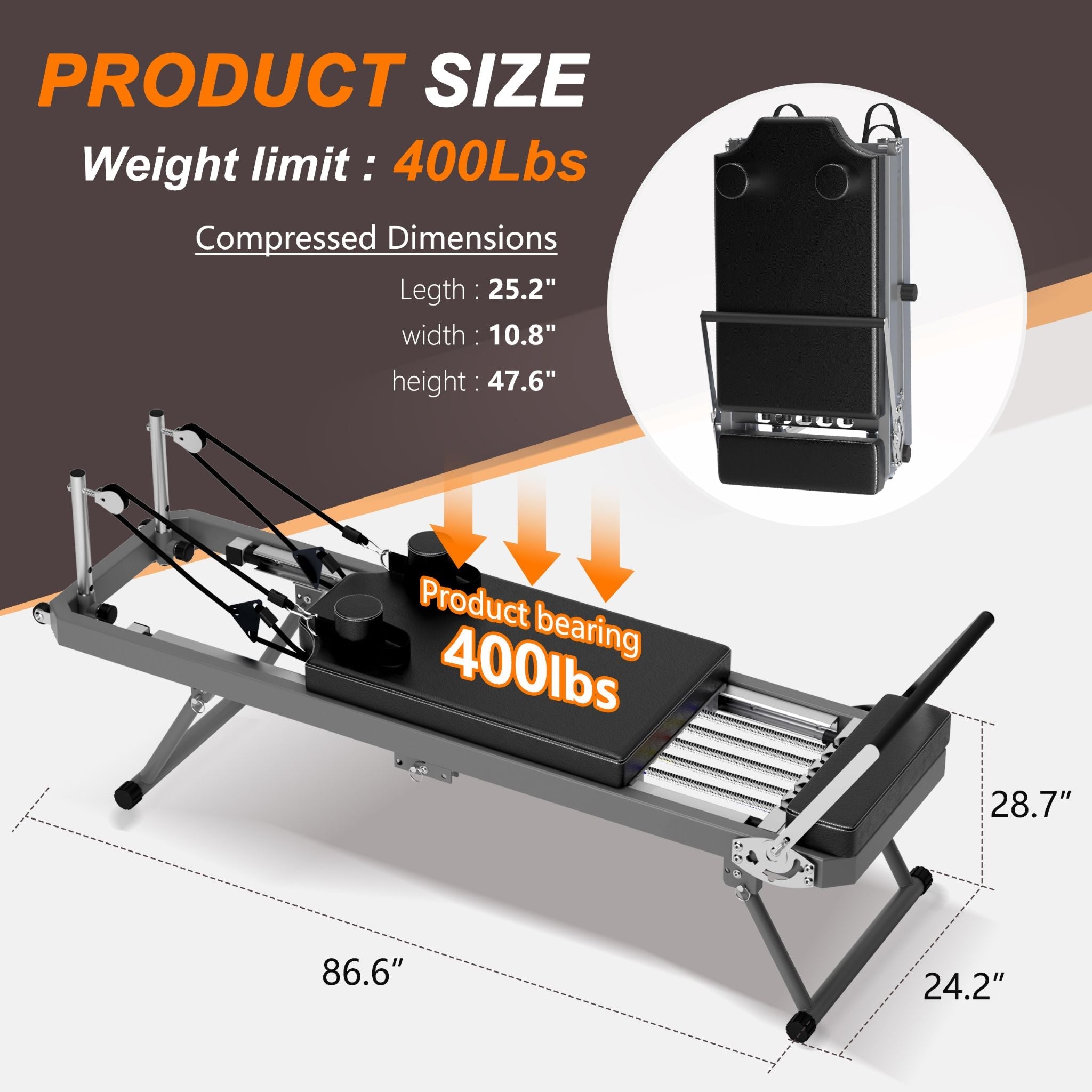 Extra-Large Pilates Reformer Machine with Resistance Cords and Rebounder Exercise