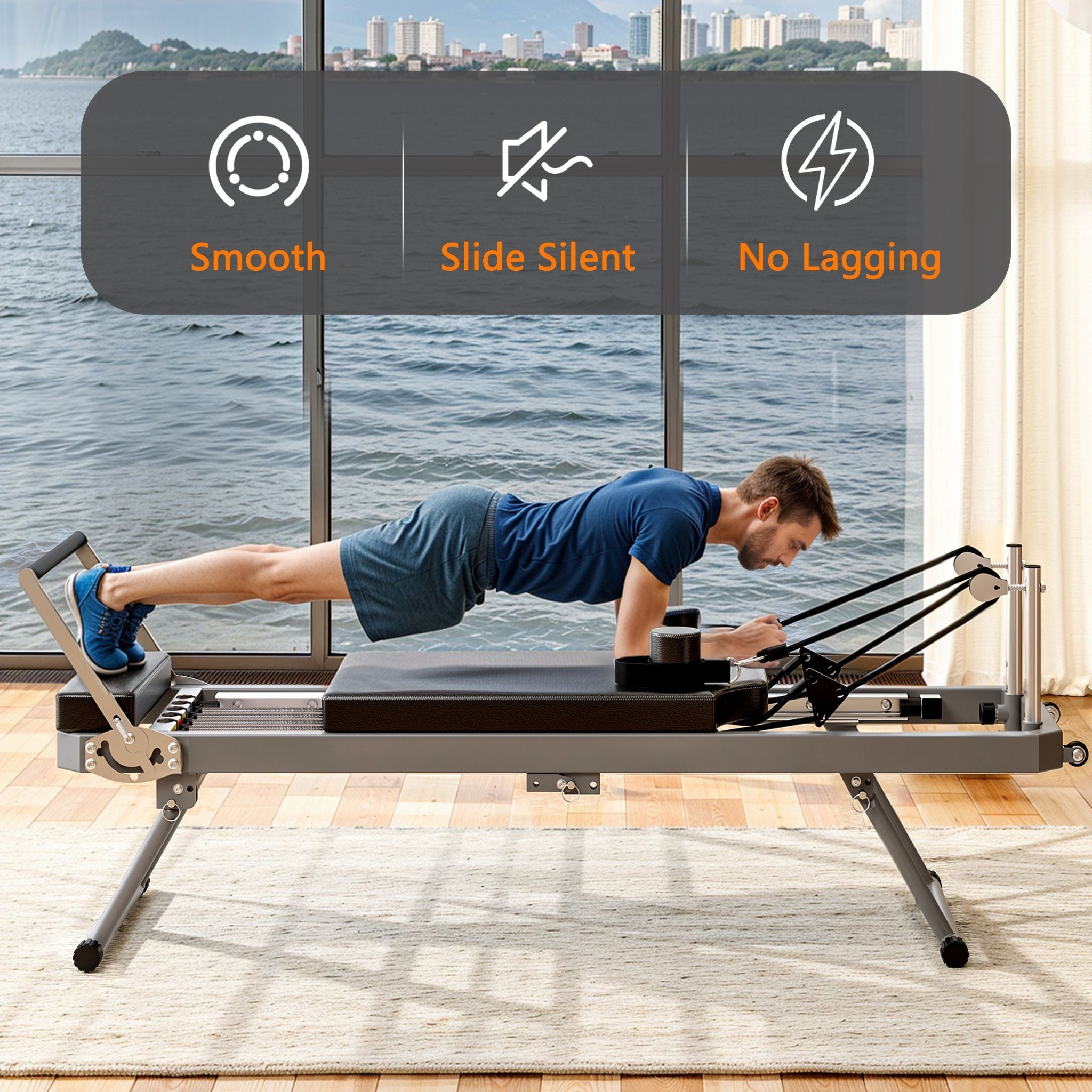 Extra-Large Pilates Reformer Machine with Resistance Cords and Rebounder Exercise