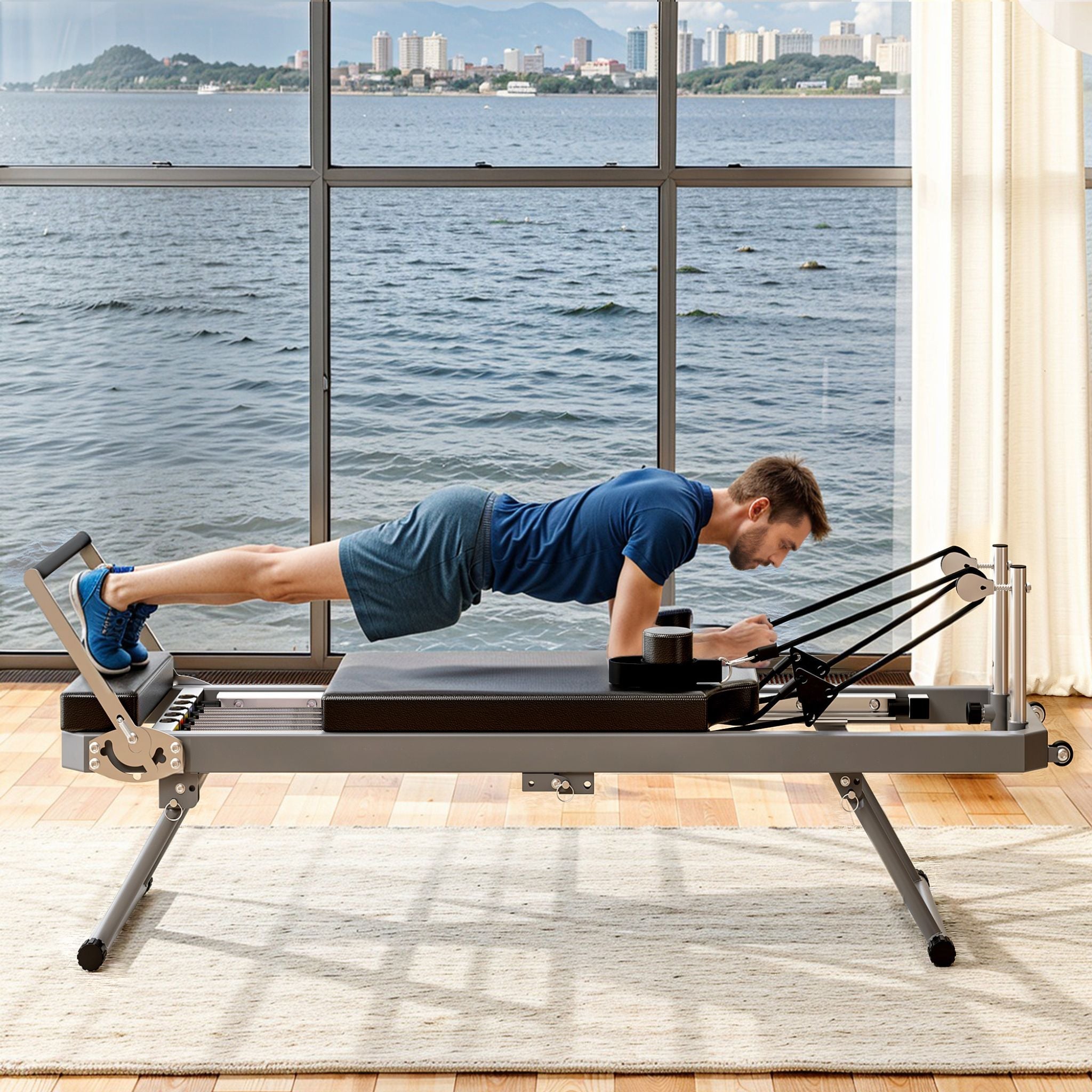 Extra-Large Pilates Reformer Machine with Resistance Cords and Rebounder Exercise