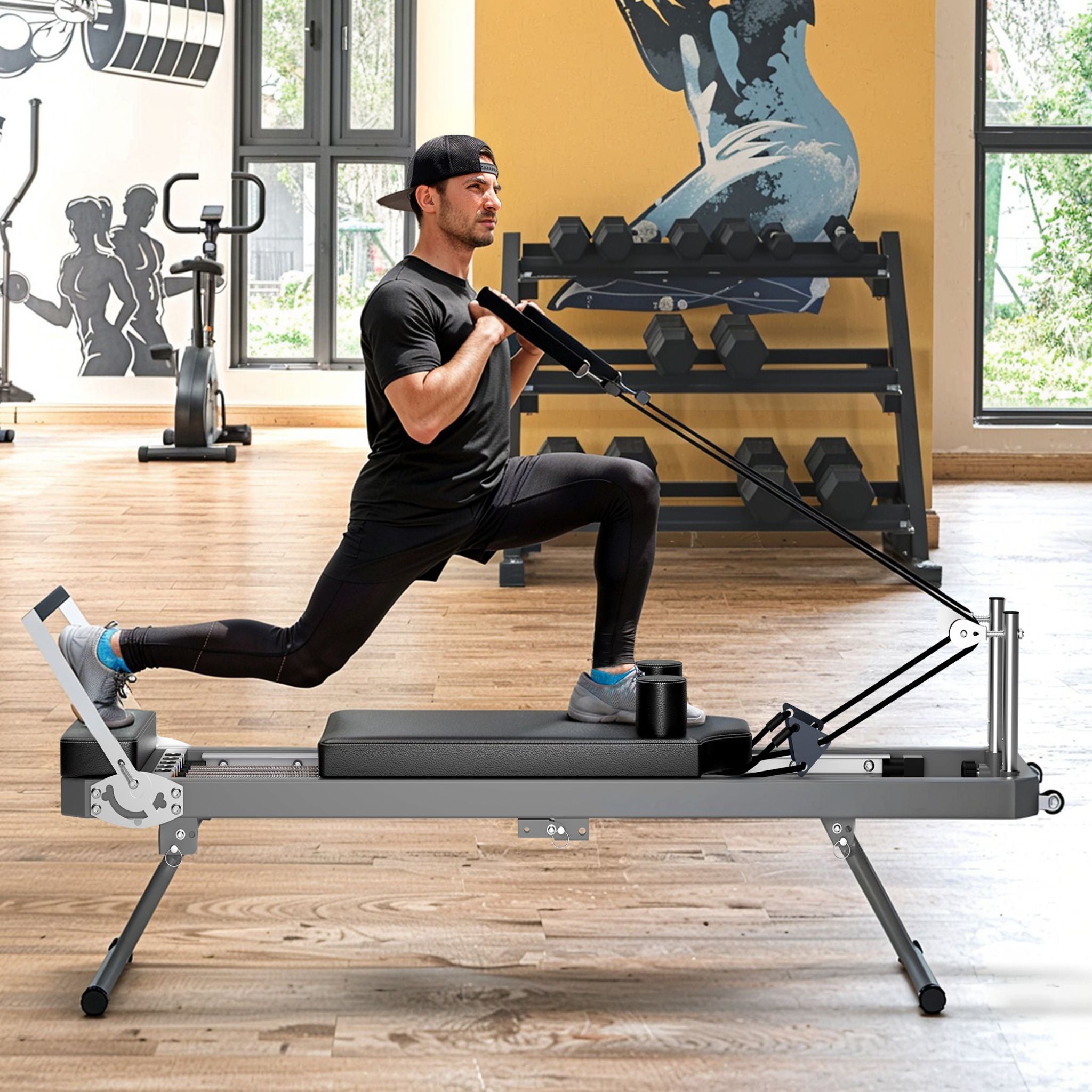 Extra-Large Pilates Reformer Machine with Resistance Cords and Rebounder Exercise