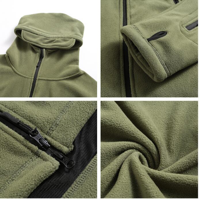 Men’s Tactical Fleece Jacket with Hood for Outdoor Hiking and Training
