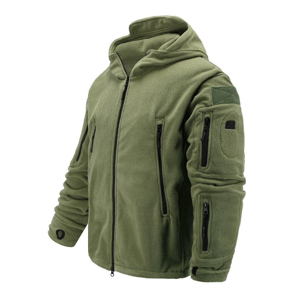 Men’s Tactical Fleece Jacket with Hood for Outdoor Hiking and Training