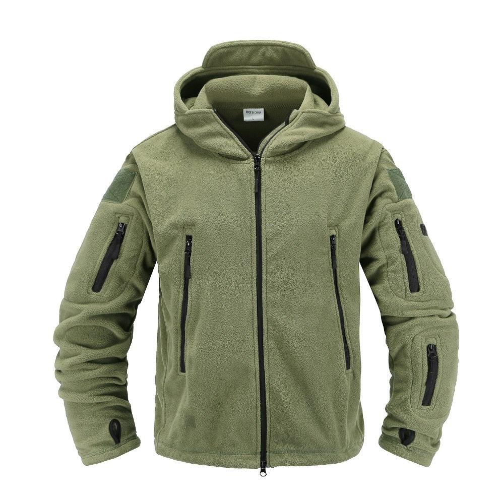 Men’s Tactical Fleece Jacket with Hood for Outdoor Hiking and Training