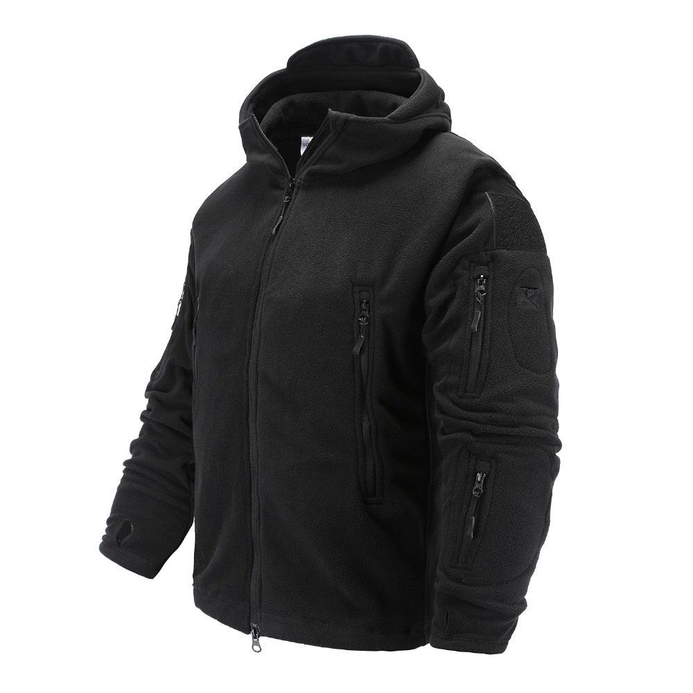 Men’s Tactical Fleece Jacket with Hood for Outdoor Hiking and Training