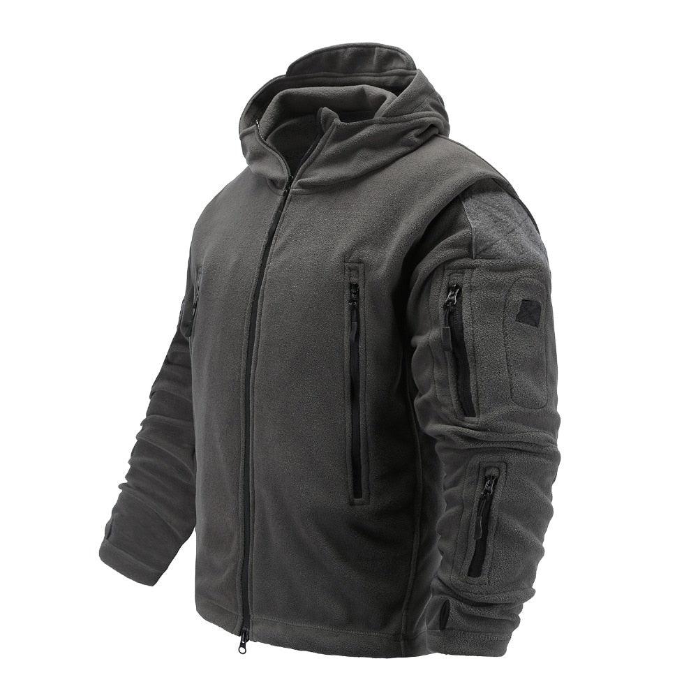 Men’s Tactical Fleece Jacket with Hood for Outdoor Hiking and Training