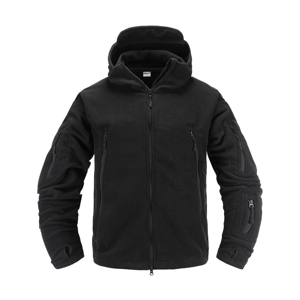 Men’s Tactical Fleece Jacket with Hood for Outdoor Hiking and Training