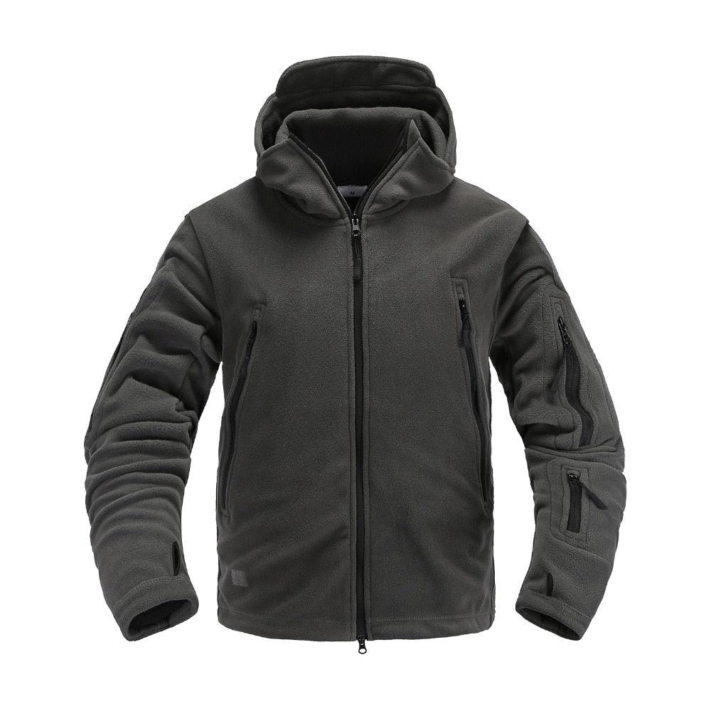 Men’s Tactical Fleece Jacket with Hood for Outdoor Hiking and Training