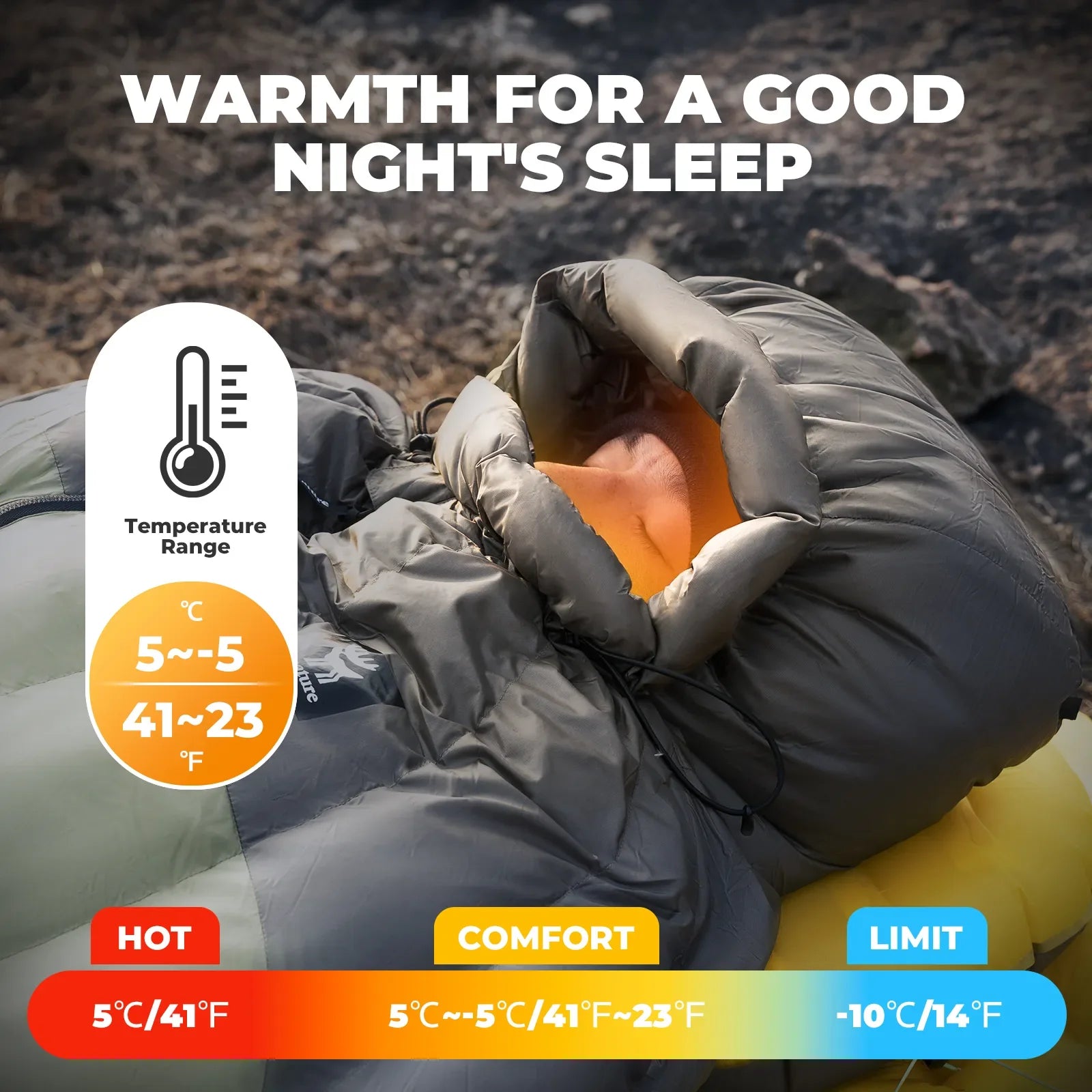 650 Fill Power Waterproof Mummy Sleeping Bag for Camping and Backpacking