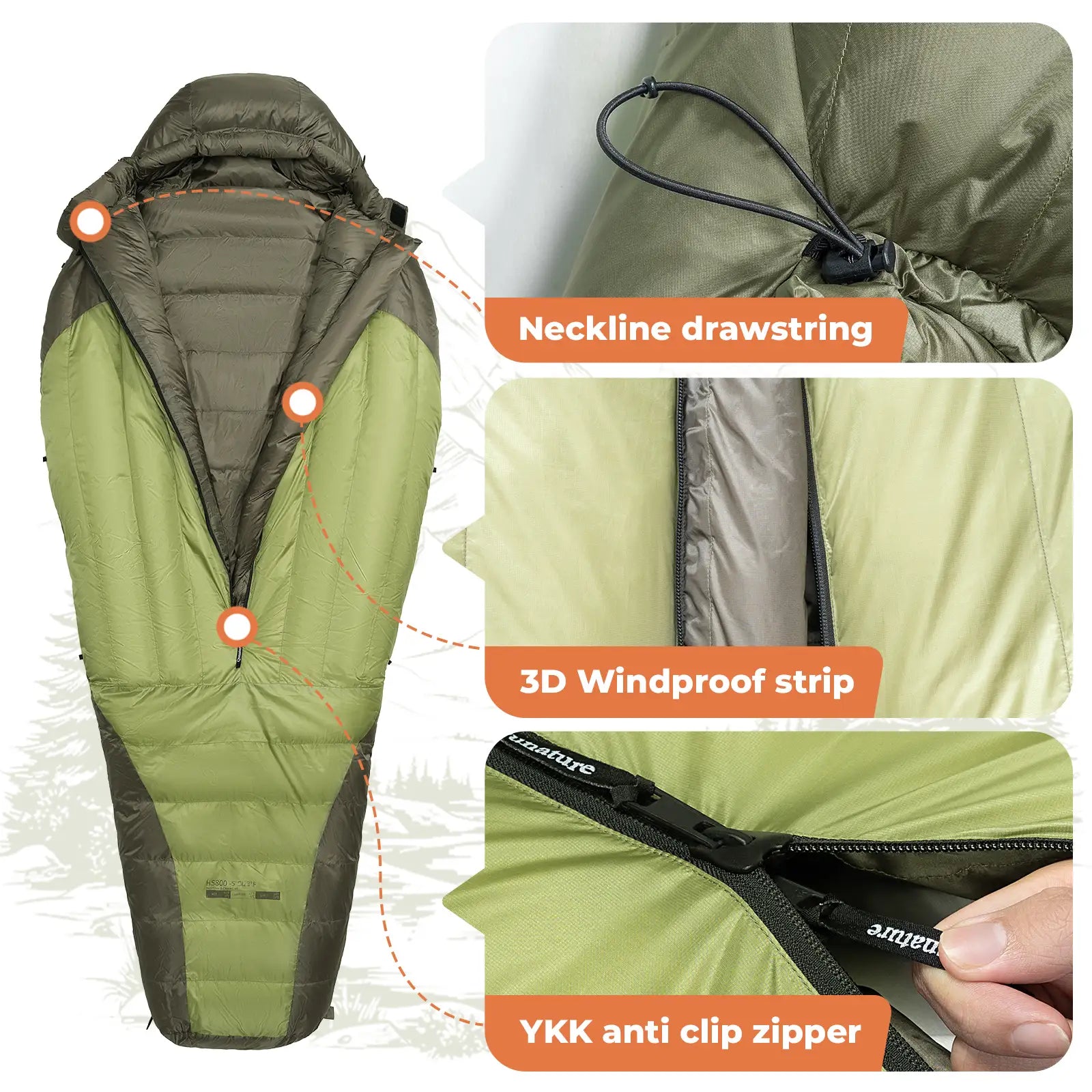 650 Fill Power Waterproof Mummy Sleeping Bag for Camping and Backpacking
